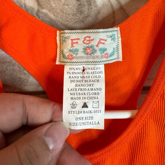 F&F Orange Ribbed Racerback Tank Top One Size - Picture 4 of 4